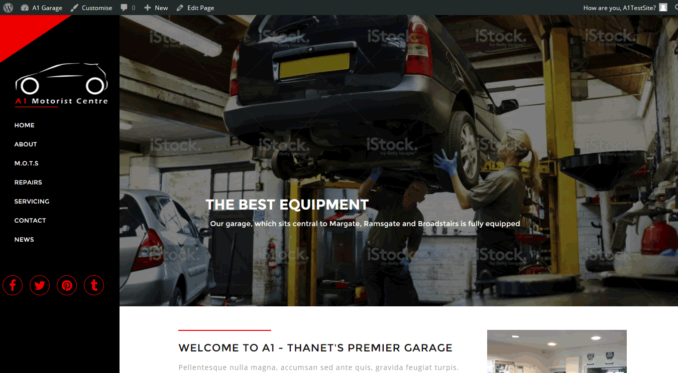 Website designed for garage
